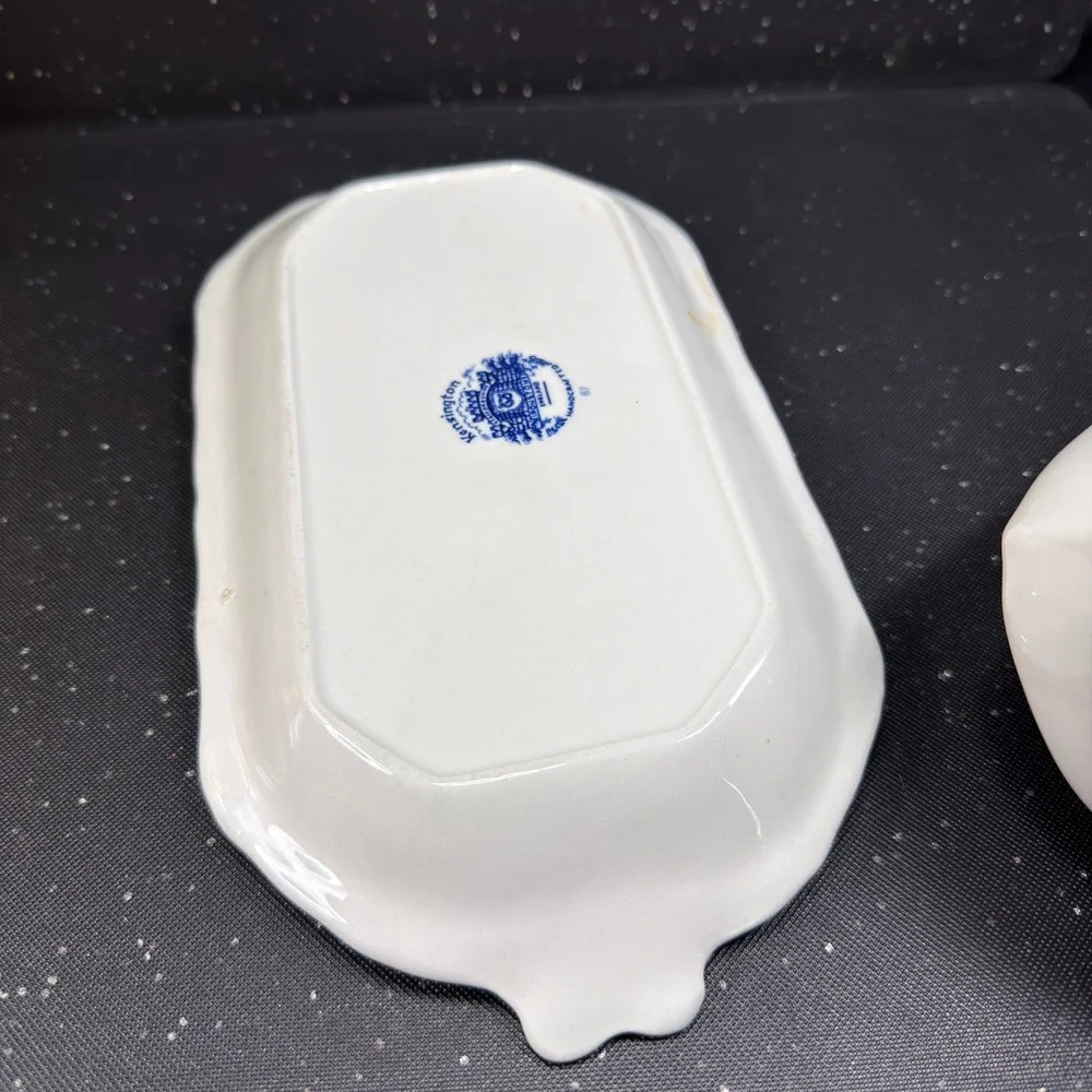 Kensington Staffordshire Ironstone Blue Onion Butter Dish Handcrafted England